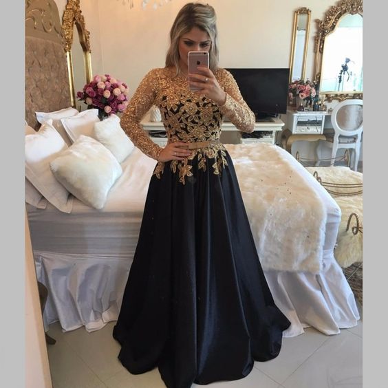 black long sleeve gala dress