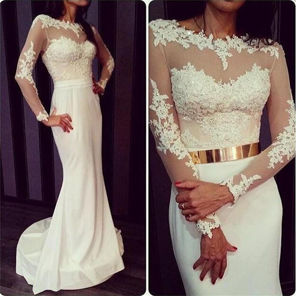 white long sleeve prom dresses