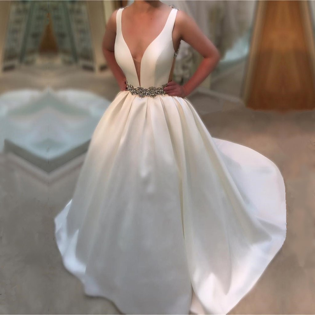 the white satin evening gown