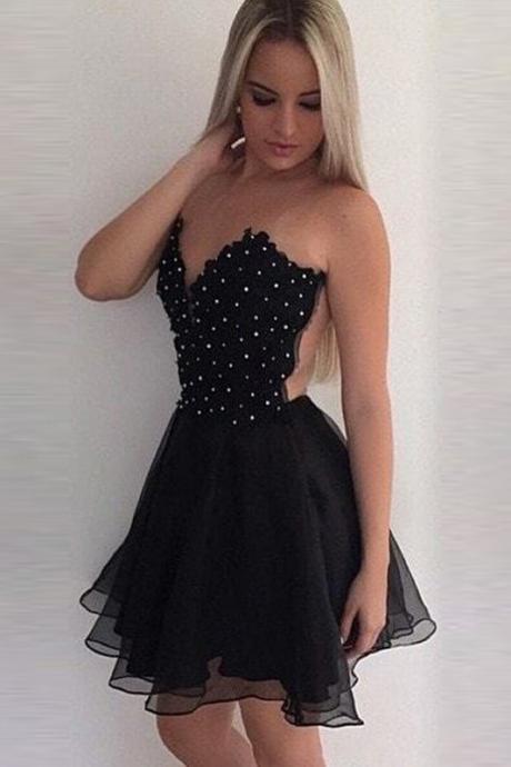 Stylish Homecoming Dresses,A-Line Homecoming Dresses,Jewel Homecoming Dress,Black Homecoming Dresses,Chiffon Prom Dresses,Short Homecoming Dress With Beading