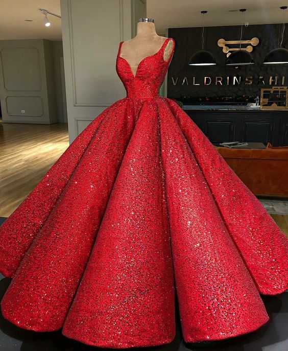 Ball Gown Sweep Train Red Sequin Prom Dress on Luulla